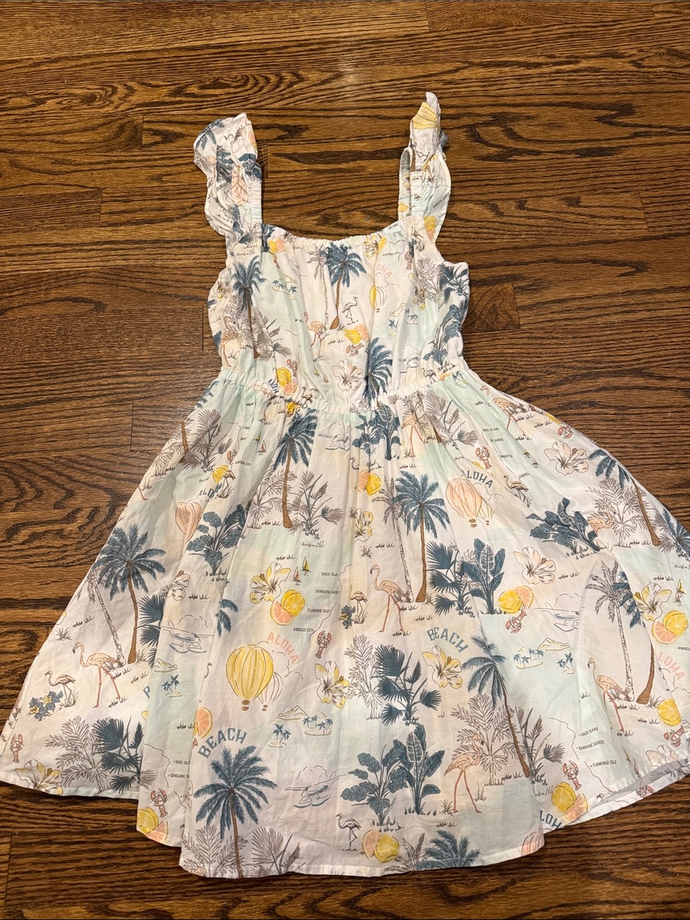 Janie and Jack White Tropical Print Sundress with Mint & Yellow Accents